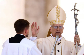 Pope Leo XIV leads the Regina Caeli prayer in St. Peter's Square at the Vatican