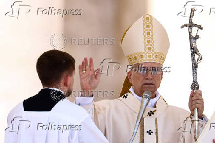 Pope Leo XIV leads the Regina Caeli prayer in St. Peter's Square at the Vatican