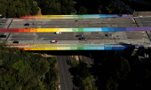 Sumare bridge painted with rainbow colors to celebrate the beginning of pride month in Sao Paulo
