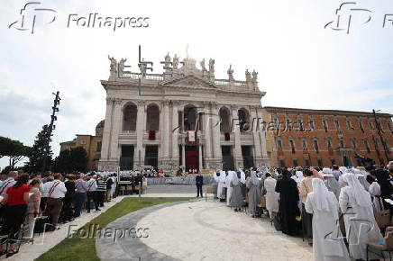 Pope Leo XIV presides over mass outside Rome's Archbasilica of Saint John Lateran