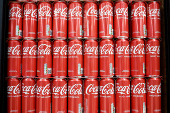 Cans of Coca-Cola at a supermarket in Perros-Guirec