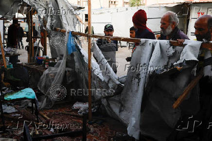 Aftermath of Israeli strike on a tent housing journalists in Khan Younis, southern Gaza Strip
