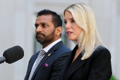 U.S. Attorney General Pam Bondi and FBI Director Kash Patel make an announcement at a press conference in Washington, D.C.
