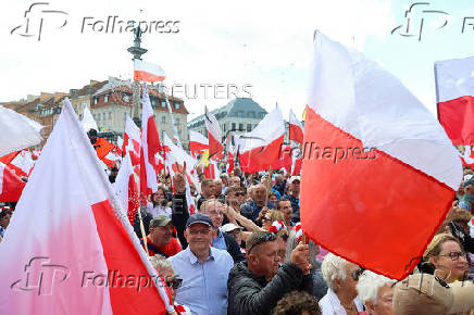 Poland's presidential candidate Nawrocki holds a march, in Warsaw