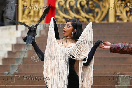 Guests leave the Schiaparelli Haute Couture Fall/Winter 2025-2026 show in Paris