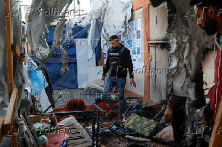 Aftermath of Israeli strike on a tent housing journalists in Khan Younis, southern Gaza Strip