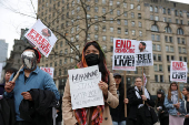 Protesters gather to call for the release of Mahmoud Khalil, in Manhattan