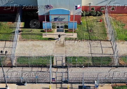 A drone view shows the Bluebonnet Detention Facility in Anson