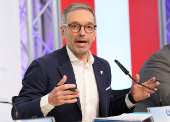 Head of Freedom Party Herbert Kickl attends a press conference in Vienna