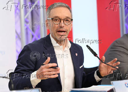 Head of Freedom Party Herbert Kickl attends a press conference in Vienna