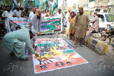 People hold protest following India's missile strikes in Pakistan