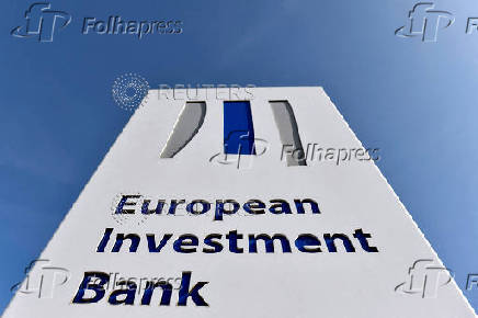 FILE PHOTO: The logo of the EIB is pictured in the city of Luxembourg