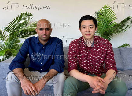 Ashwin Sreenivas and Jesse Zhang, co-founders of customer experience AI company Decagon, pose for a photo in the Decagon's office in San Francisco