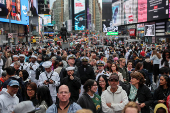 U.S. Navy sailors are seen in Times Square during Fleet Week 2025