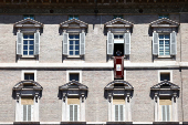 Pope Leo XIV leads the Regina Caeli prayer from his window in St. Peter's Square, at the Vatican