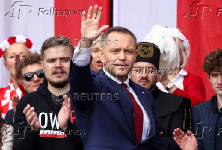 Poland's presidential candidate Nawrocki holds a march, in Warsaw