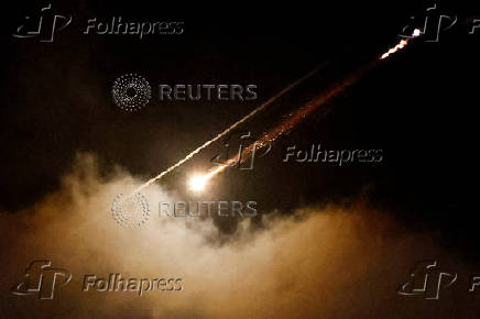 A missile launched from Iran towards Israel is seen from Ramallah