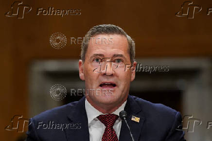 Former National Security adviser Mike Waltz, sits to testify before a Senate Foreign Relations Committee confirmation hearing on Capitol Hill
