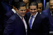 Os presidentes do Senado, Davi Alcolumbre, e da Câmara, Hugo Motta, em Brasília
