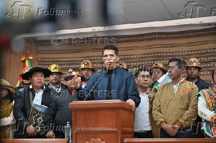 Andronico Rodriguez holds a press conference following the Constitutional Court's (TCP) ruling, in La Paz