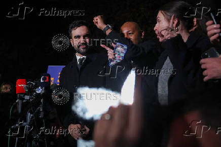 Democratic candidate for New York City mayor, Zohran Mamdani, campaigns on eve of election day, in Queens, New York City