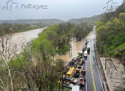 A view shows a flooded area, in Frankfort