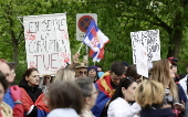 Serbian students on bike journey to protest corruption arrive in Strasbourg