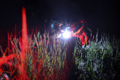 Policemen of the 'Khyzhak' Brigade prepare a Vampire combat drone for a fly in a front line in Donetsk region