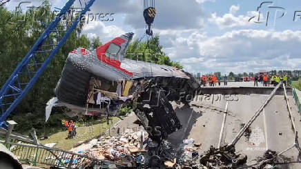 Aftermath of bridge collapse and train derailment in Russia's Bryansk region