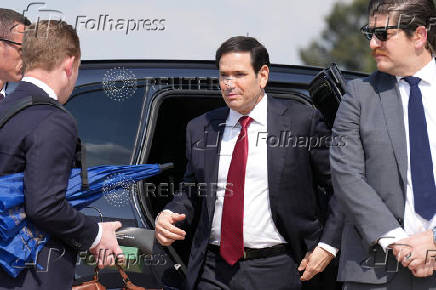 U.S. Secretary of State Marco Rubio arrives to board his plane at Felipe Angeles International Airport in Zumpango, on the outskirts of Mexico City