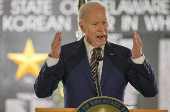 Former U.S. President Biden attends a ceremony at Veterans Memorial Park in Wilmington