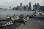 Onboard HMS Prince of Wales aircraft carrier at Marina Bay Cruise Centre in Singapore