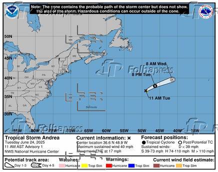 Se forma la tormenta tropical Andrea, el primer ciclón de la temporada del Atlántico