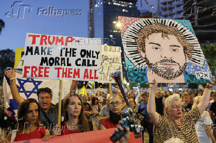 Protest demanding immediate release of hostages held in Gaza, in Tel Aviv