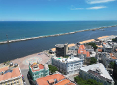 Vista aérea do marco Zero,  situado no bairro Recife Antigo