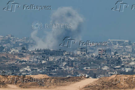 Smoke rises after an explosion in Gaza, as seen from the Israeli side of the Israel-Gaza border