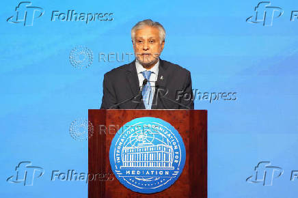Pakistan's Foreign Minister Ishaq Dar, attends signing ceremony of Convention on the Establishment of The International Organization for Mediation (IOMed) in Hong Kong