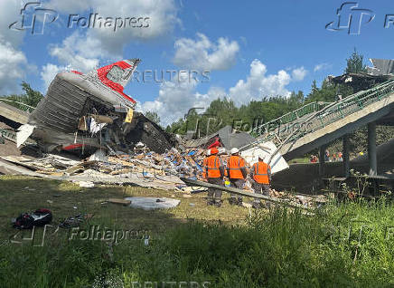 Aftermath of bridge collapse and train derailment in Russia's Bryansk region