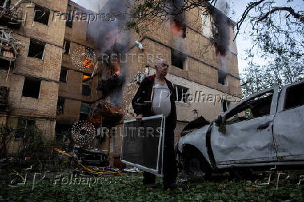 Aftermath of a Russian drone strike in Kyiv