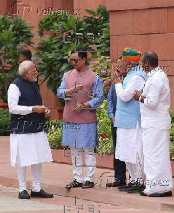 Indian Prime Minister Narendra Modi addresses the media ahead of Parliament monsoon session in New Delhi