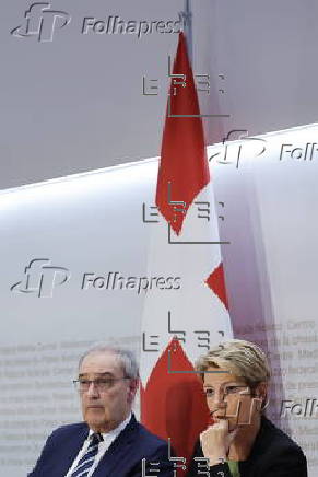 Swiss Federal President addresses press conference on Trump's tariffs in Bern