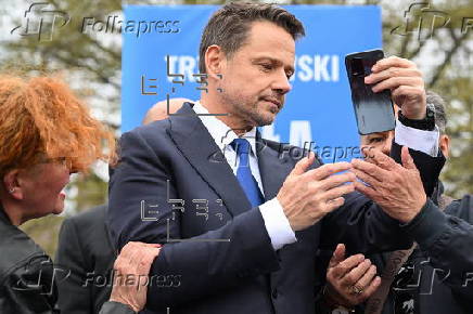 Candidate in Poland's presidential elections Rafal Trzaskowskis campaigns in Biala Podlaska