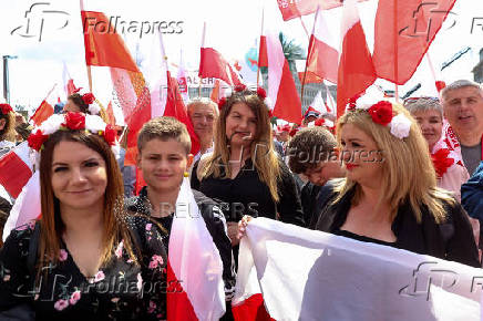 Poland's presidential candidate Nawrocki holds a march, in Warsaw