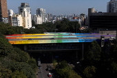 A bridge painted to celebrate praide month in Sao Paulo, Brazil