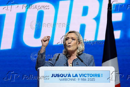 FILE PHOTO: Political rally of Le Pen and Bardella in Narbonne for May Day