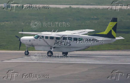An Aerus airline plane departs on the day a new direct route between Felipe Angeles International Airport (AIFA) and Ciudad Victoria was launched