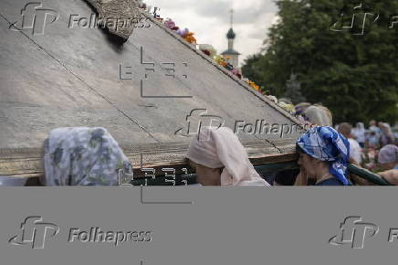Orthodox Christian icon carried in procession in Tutayev, Russia