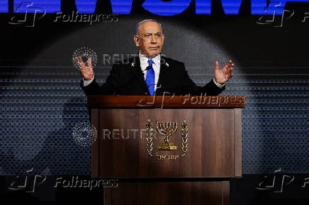 Israeli Prime Minister Benjamin Netanyahu attends the U.S. Independence Day reception, hosted by Newsmax, in Jerusalem