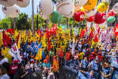 Manifestantes realizam protesto contra a Reforma Trabalhista, em São Paulo