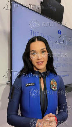 Katy Perry speaks on the day she is set to blast-off into space on a Blue Origin rocket, as part of an all-female flight crew, near Van Horn, Texa